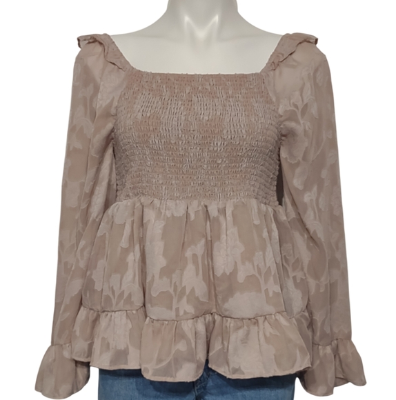 Cato Babydoll Smocked Top Sz Large Dusty Rose Pink Whimsical Fairy Blouse - Picture 3 of 8